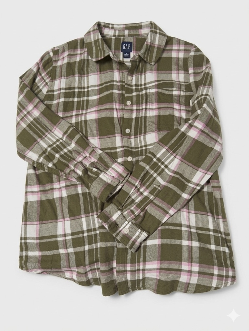 GAP Olive & Pink Plaid Shirt